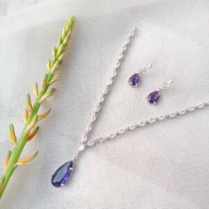 Modern Silver Plated Zircon Pendant Set - 3 Pcs in Purple