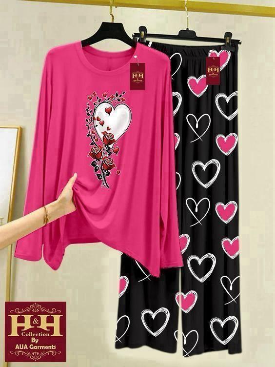 2 Pcs Women's Stitched Printed Night Suit