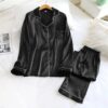 2 Pcs Women's Stitched Silk Plain Night Suit