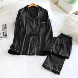 2 Pcs Women's Stitched Silk Plain Night Suit
