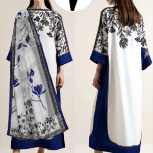 3 Pcs Women's Stitched Arabic Lawn Printed Suit