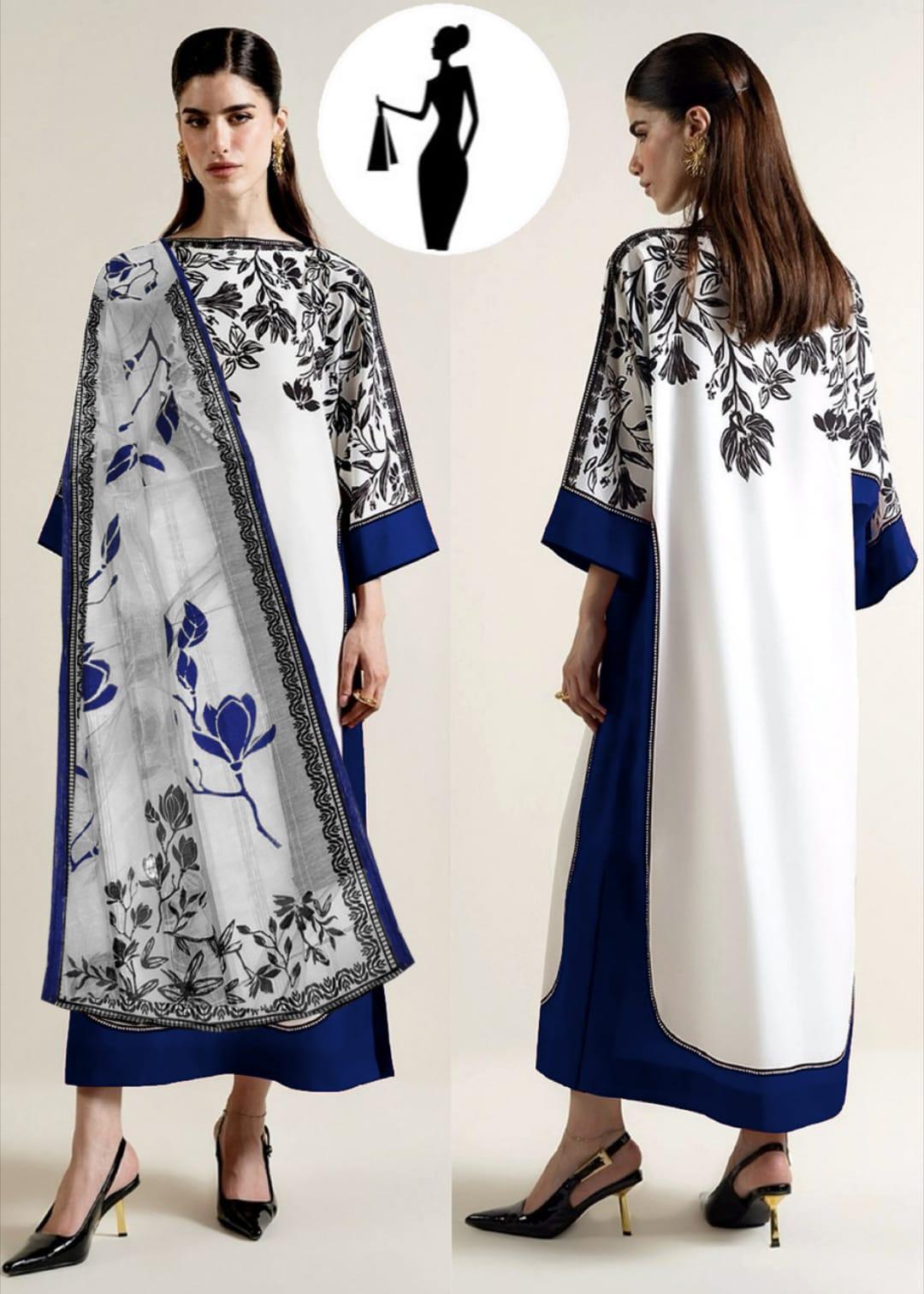 3 Pcs Women's Stitched Arabic Lawn Printed Suit