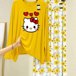 2 Pcs Women's Stitched Printed Night Suit