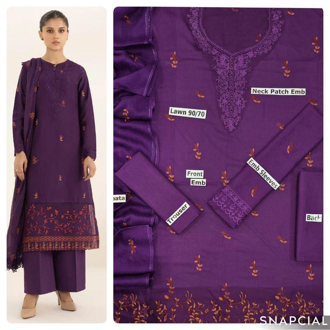 3 Pcs Women's Unstitched Embroidered Suit