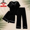 3 Pcs Women's Stitched Plain Night Suit
