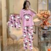 3 Pcs Women's Stitched Printed Night Suit