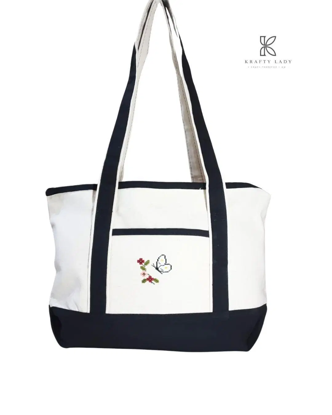 Stylish Women's Off White Embroidered Jute Tote Bag - 1 Pc
